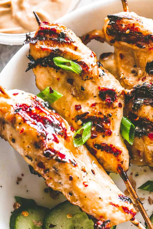 Sautéed Chicken Satay Skewers with Spicy Peanut Sauce