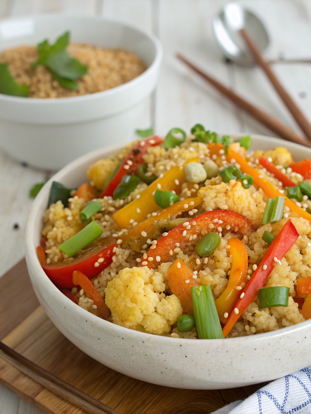 Cauliflower Rice Stir-Fry with Garlic and Green Beans