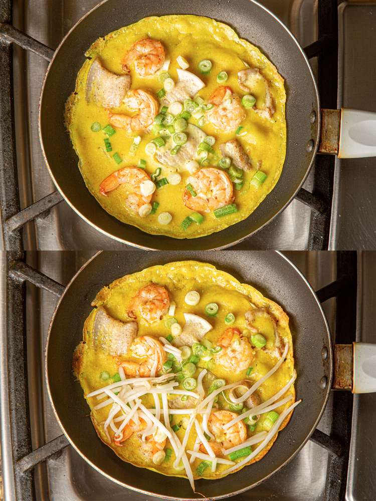 Bánh Xèo Vietnamese Crispy Turmeric Pancakes with Shrimp and Bean Sprouts