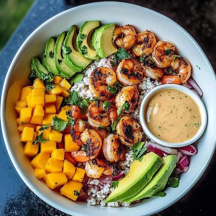 Island-style Black Bean and Rice Bowl with Mango Avocado Salsa