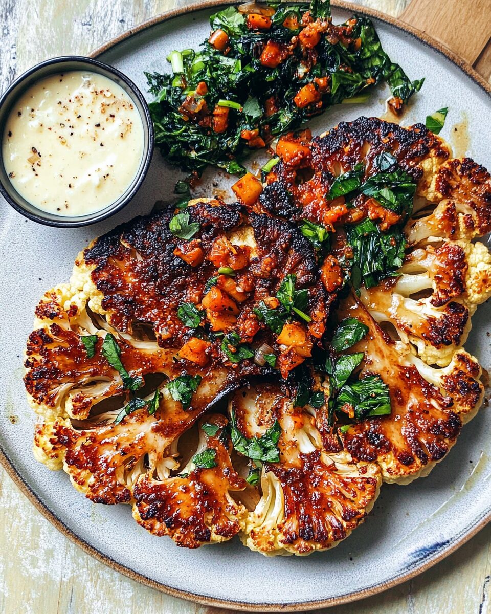 Sheet Pan Harissa-Spiced Cauliflower Steaks with Yogurt Drizzle