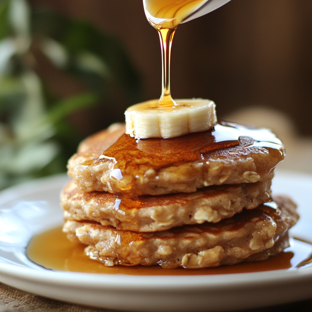 Oatmeal Banana Pancakes with Maple Cinnamon Syrup