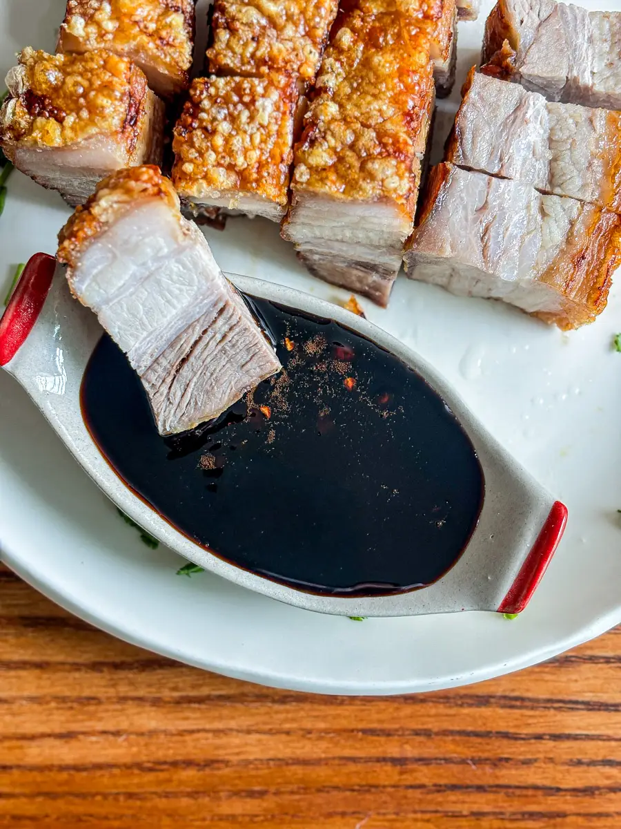 Pan-Fried Pork Belly with Vinegar-Garlic Dipping Sauce