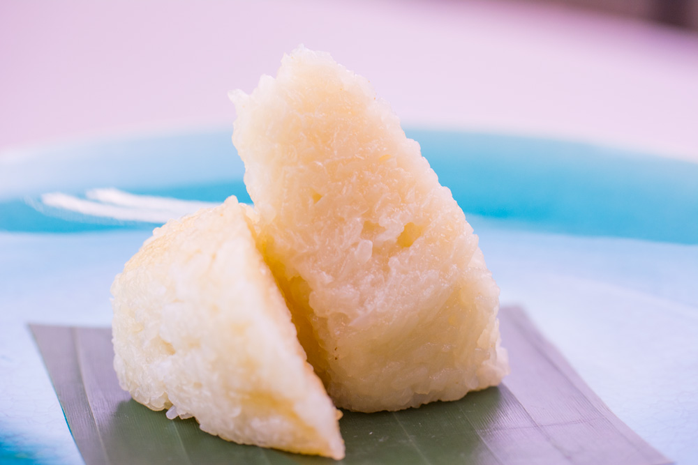 Steamed Glutinous Rice Cakes with Coconut and Palm Sugar