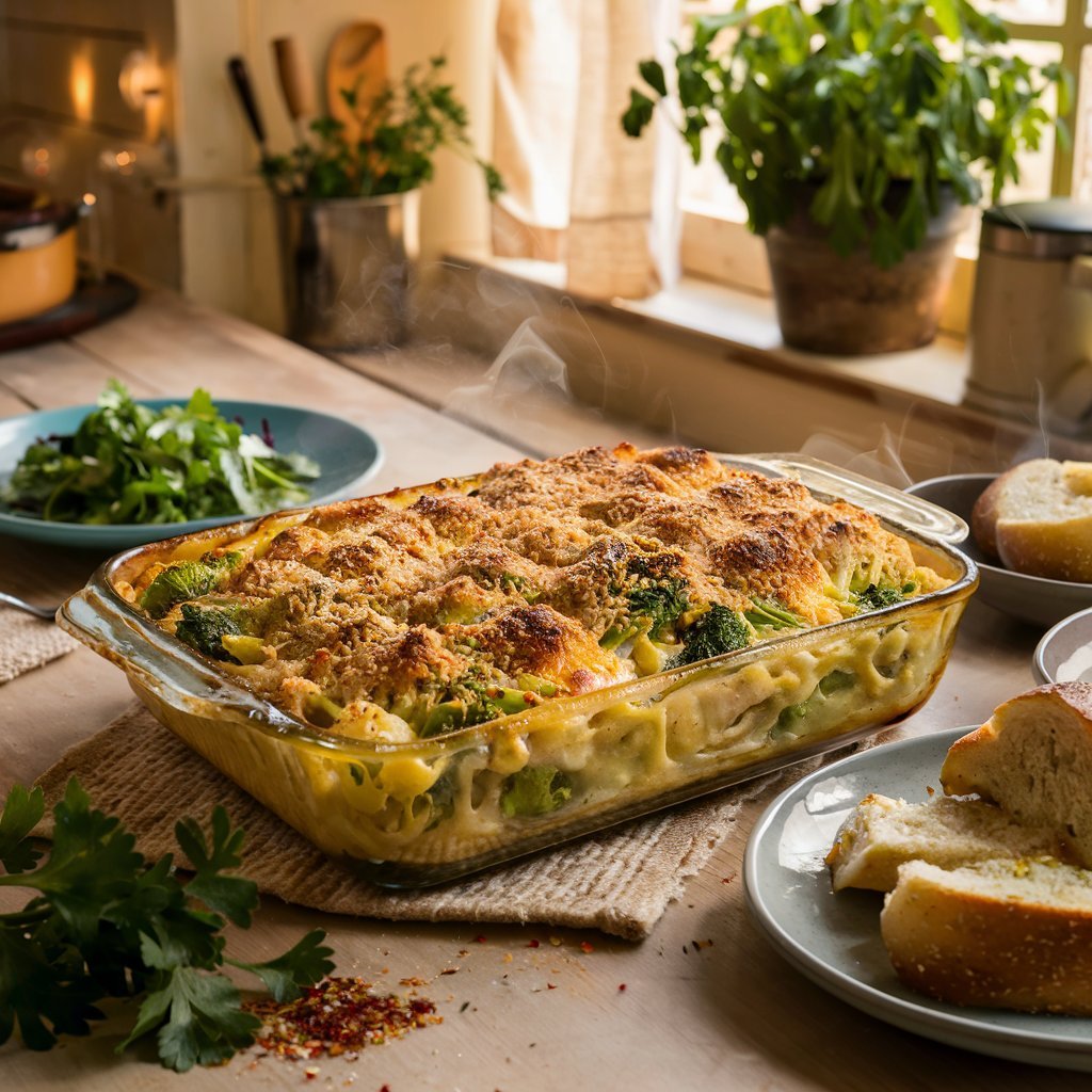 One-Pan Creamy Broccoli and Chicken Pasta Bake