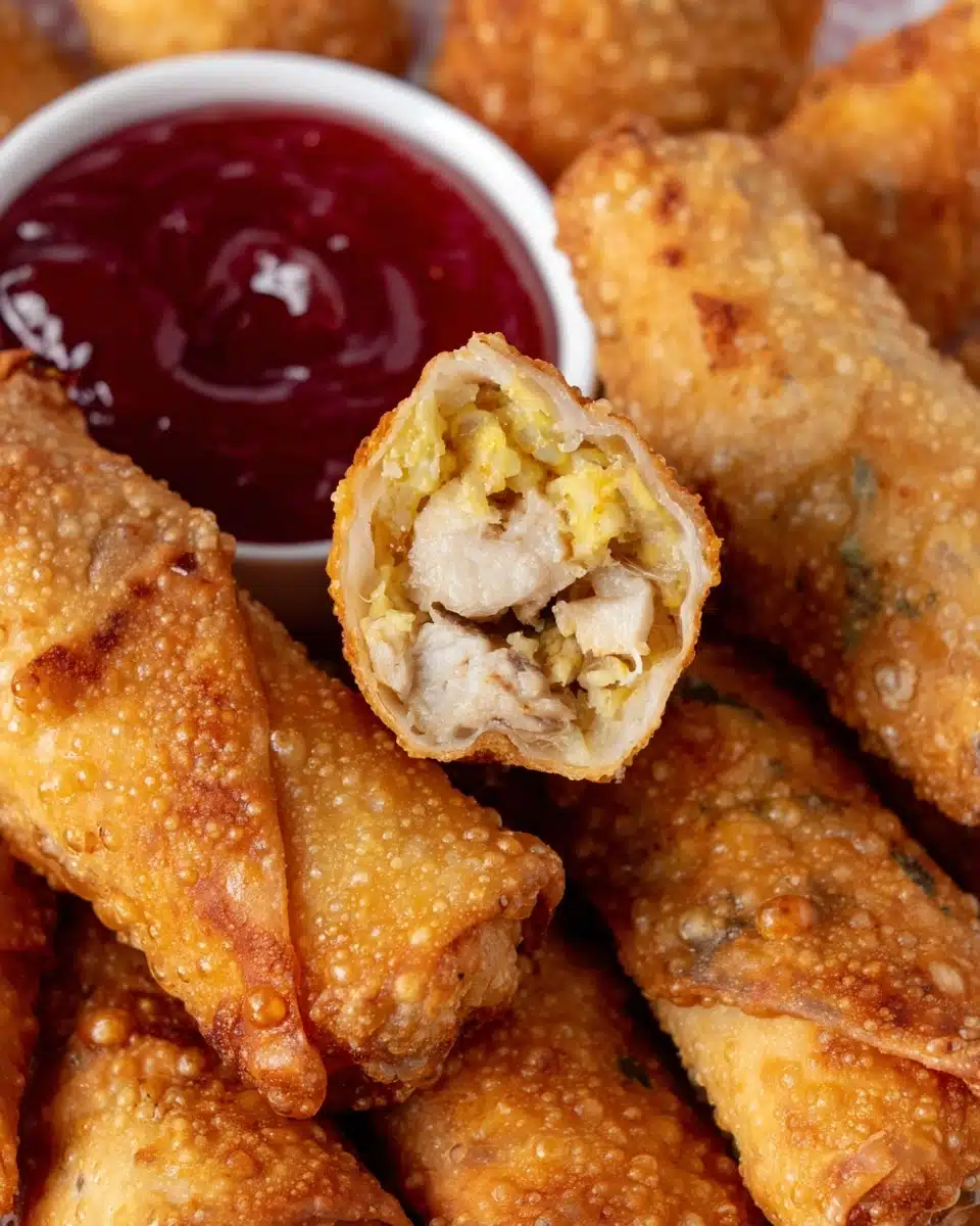 Deep-Fried Thanksgiving Egg Rolls with Cranberry Dipping Sauce