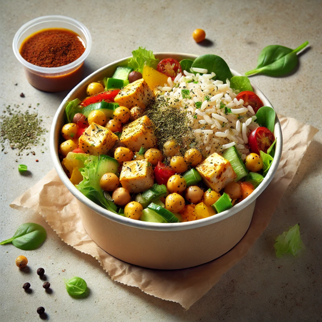 Spiced Paneer and Chickpea Salad Bowl with Cilantro Dressing