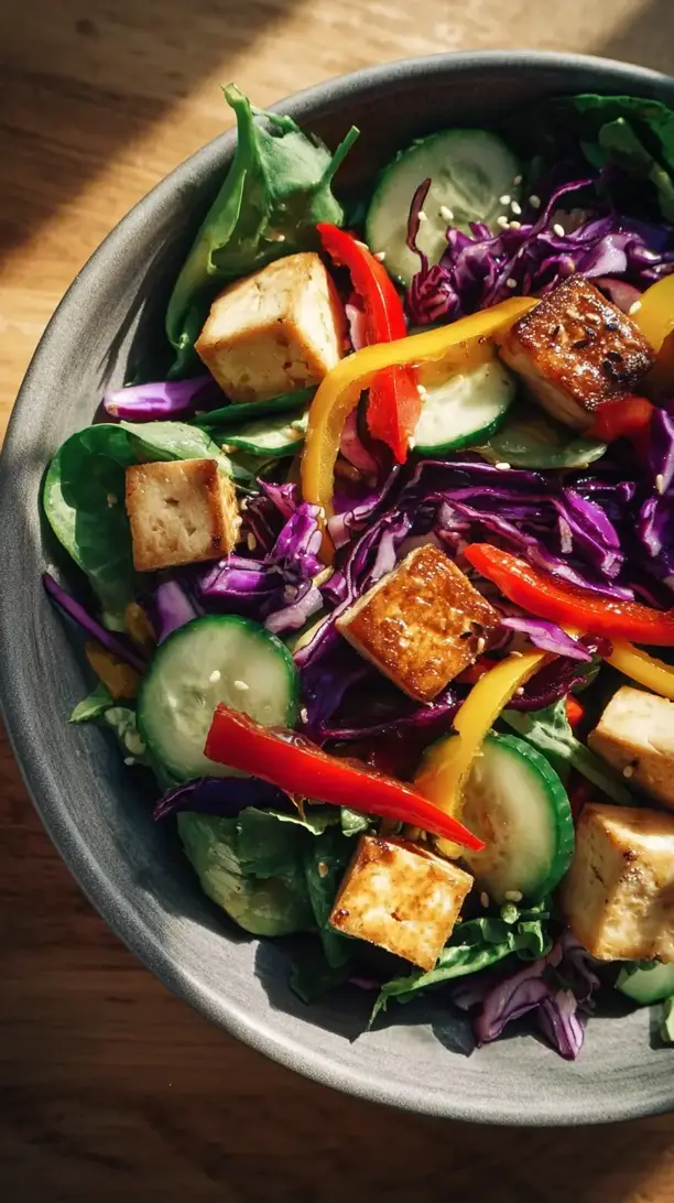 Seared Tofu and Quinoa Salad with Ginger-Sesame Dressing