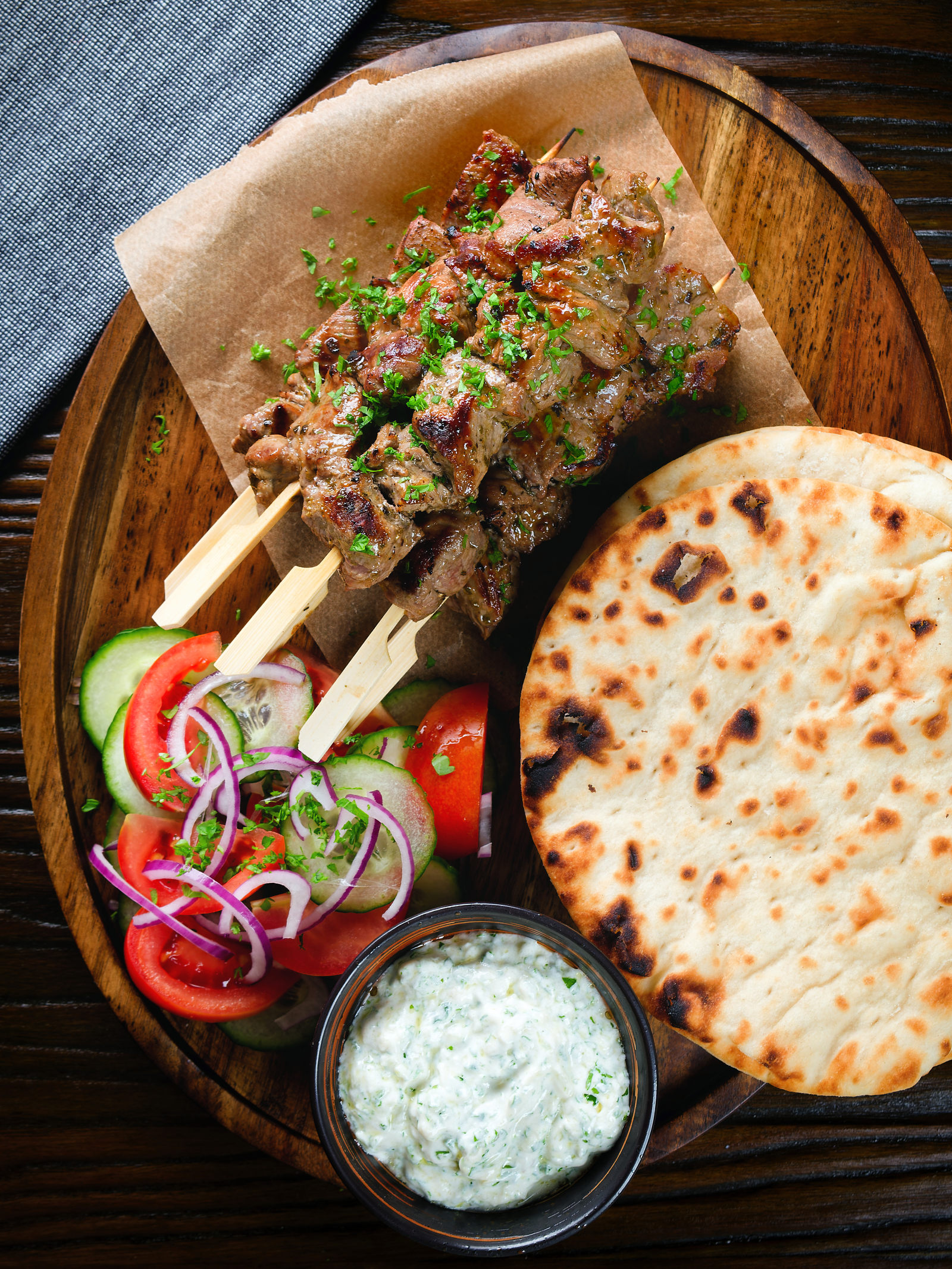 Sautéed Lamb Souvlaki Skewers with Tzatziki Sauce
