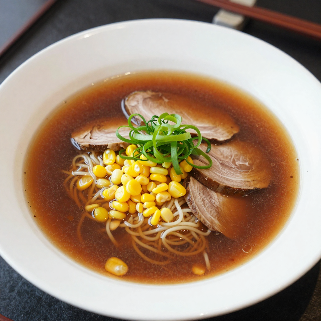 Quick Vegetable Stock Shoyu Tonkotsu Ramen with Corn and Scallions