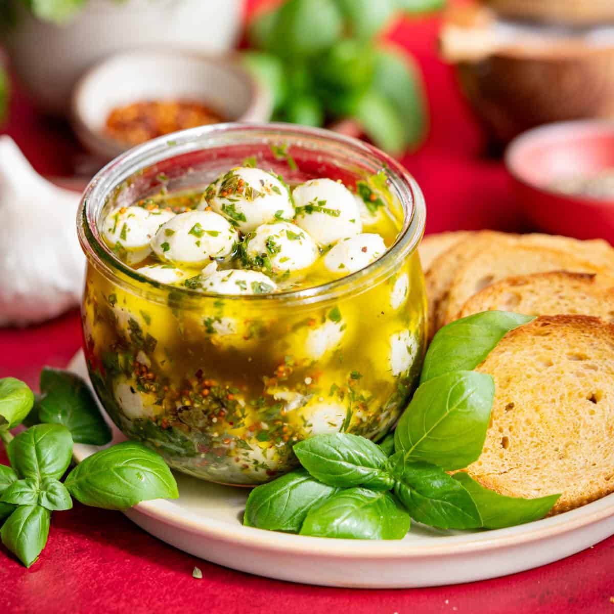 Marinated Mozzarella Balls with Fresh Herbs and Olive Oil