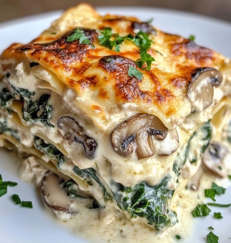 Creamy Mushroom Lasagna with Spinach