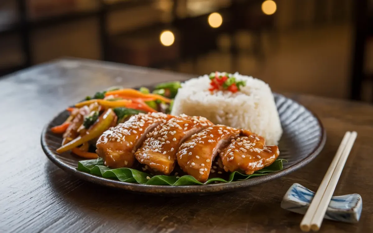 Sticky Honey-Sesame Chicken with Steamed Rice