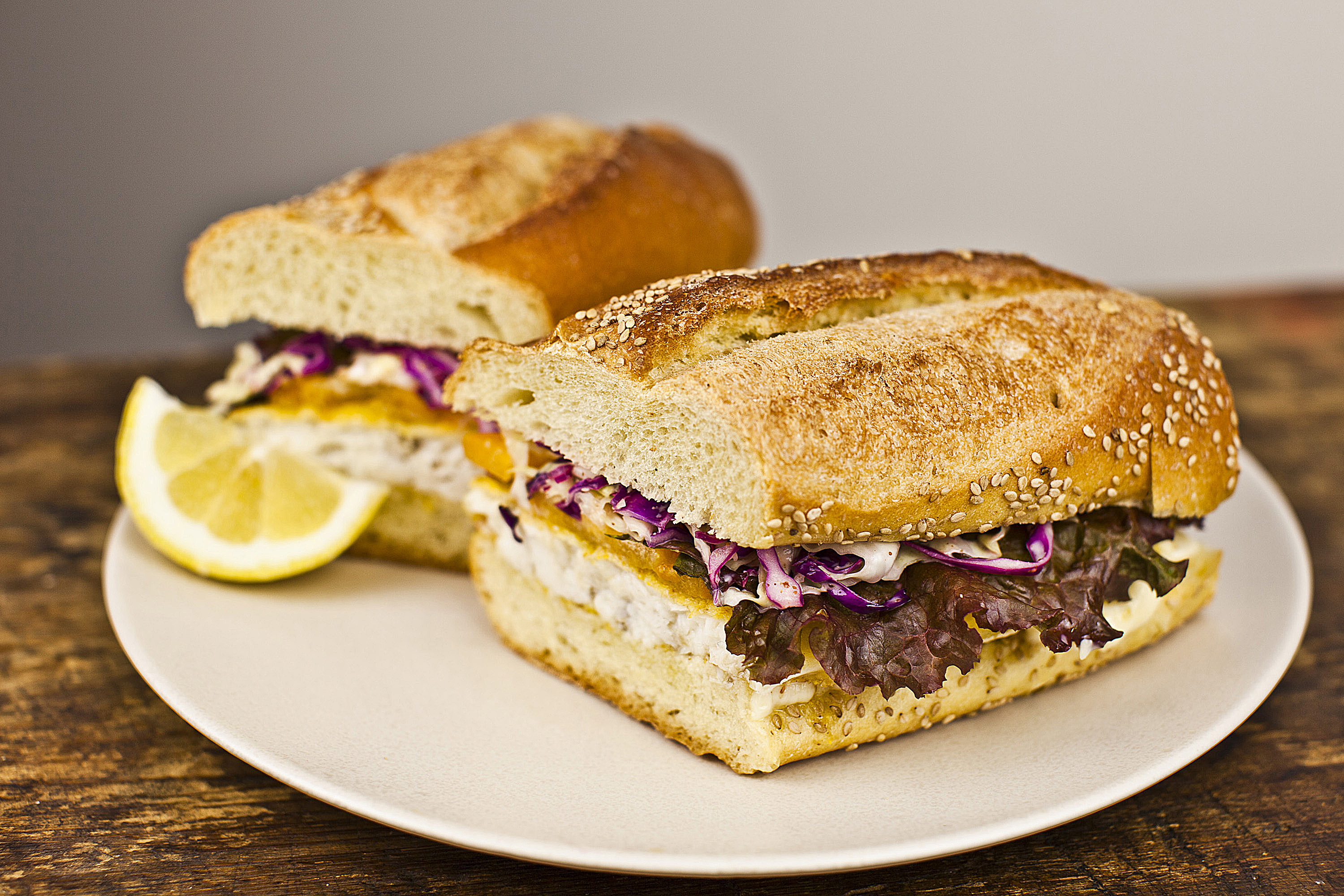Po' Boy Sandwich with Fried Catfish and Remoulade
