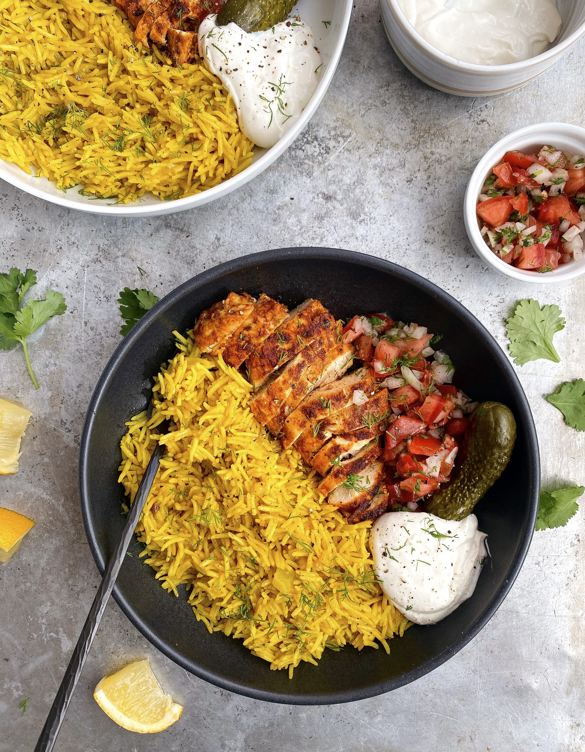 Roasted Chicken Shawarma Bowls with Cauliflower Rice