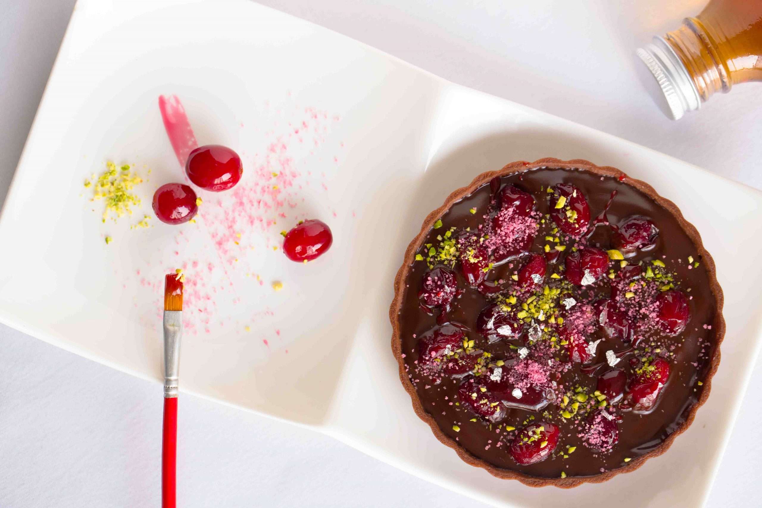 Peppermint Chocolate Ganache Tart with Cranberry Glaze