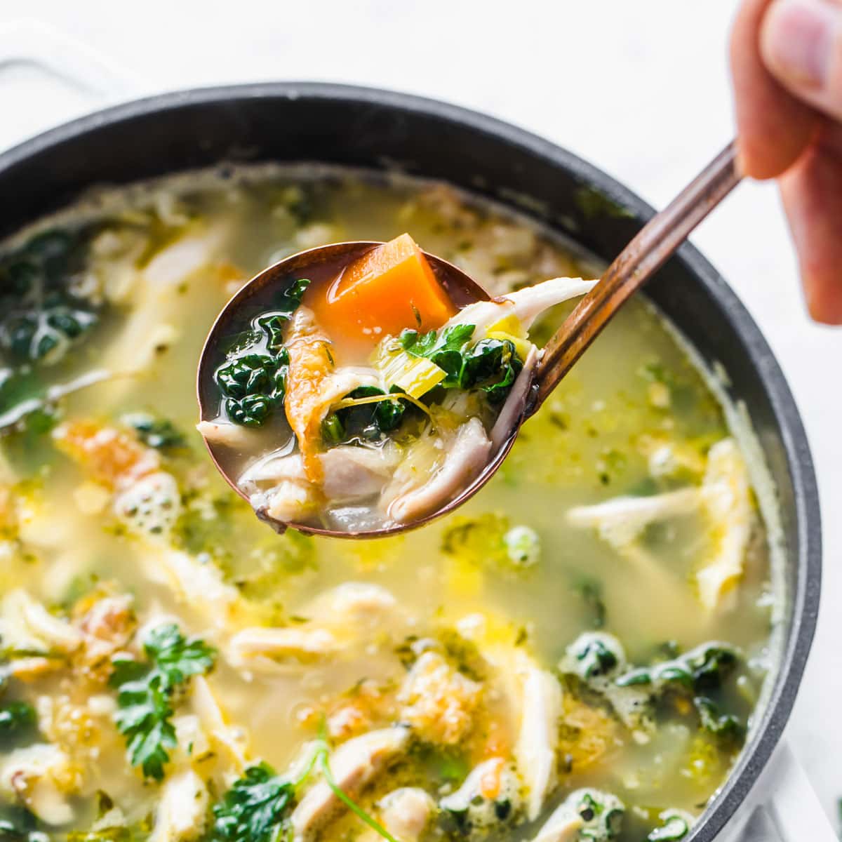 Keto Chicken Bone Broth Soup with Spinach and Parmesan