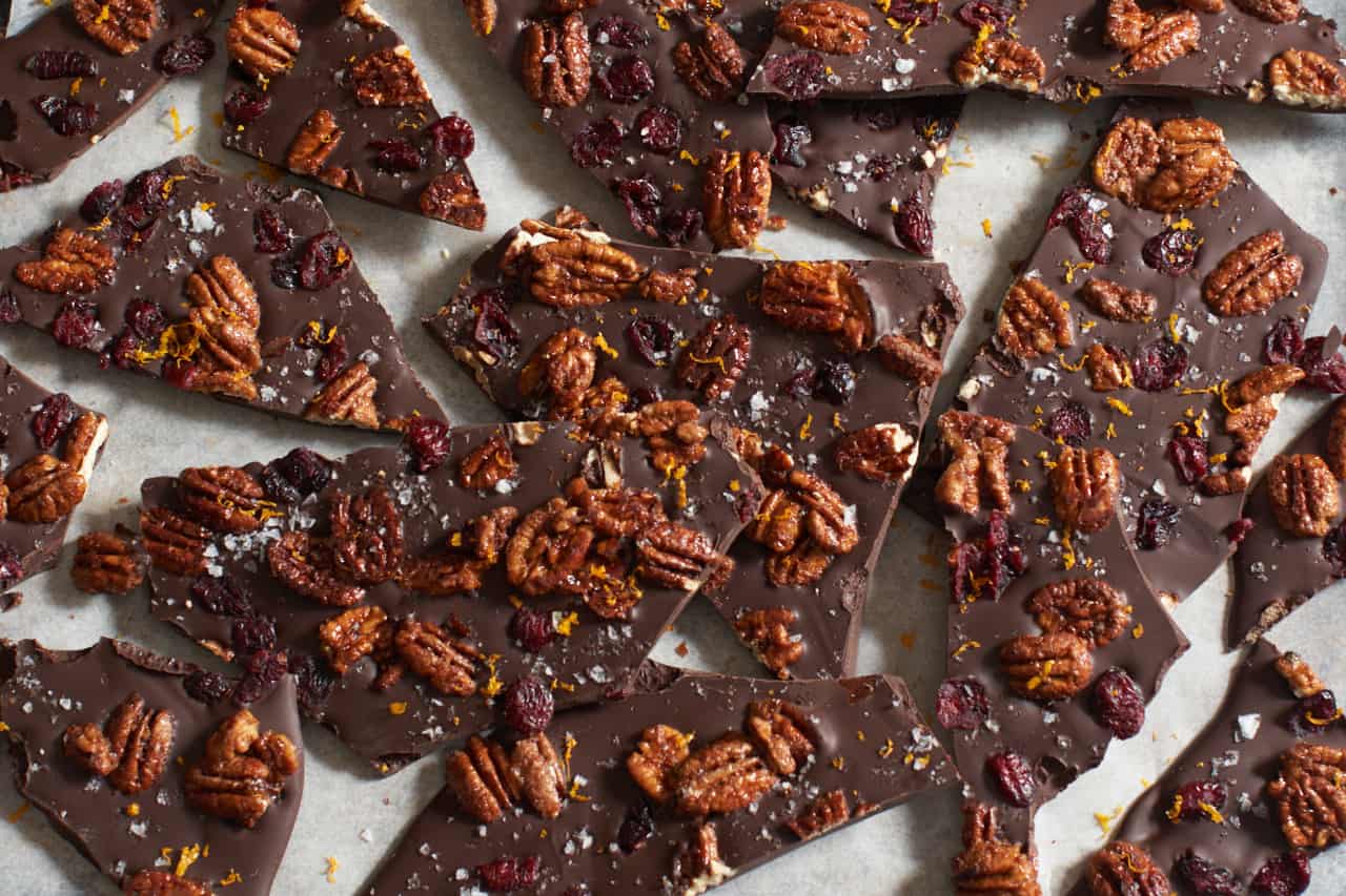 Chili-Spiced Dark Chocolate Bark with Toasted Pecans