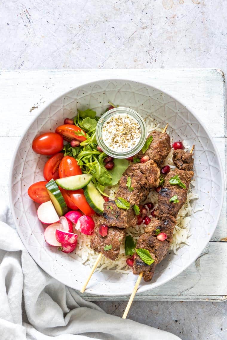 Spiced Lamb Shawarma Skewers with Tahini Yogurt Drizzle