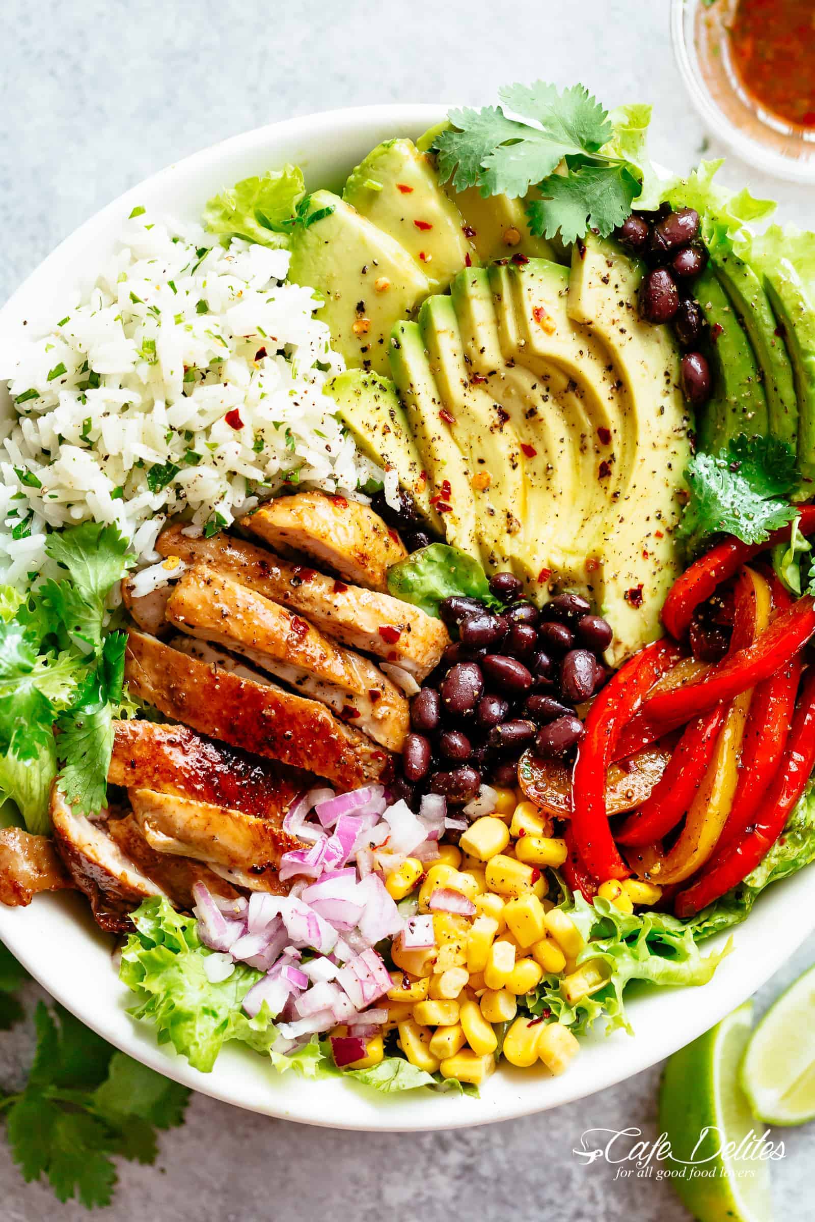 Sautéed Chicken and Black Bean Rice Bowl with Avocado