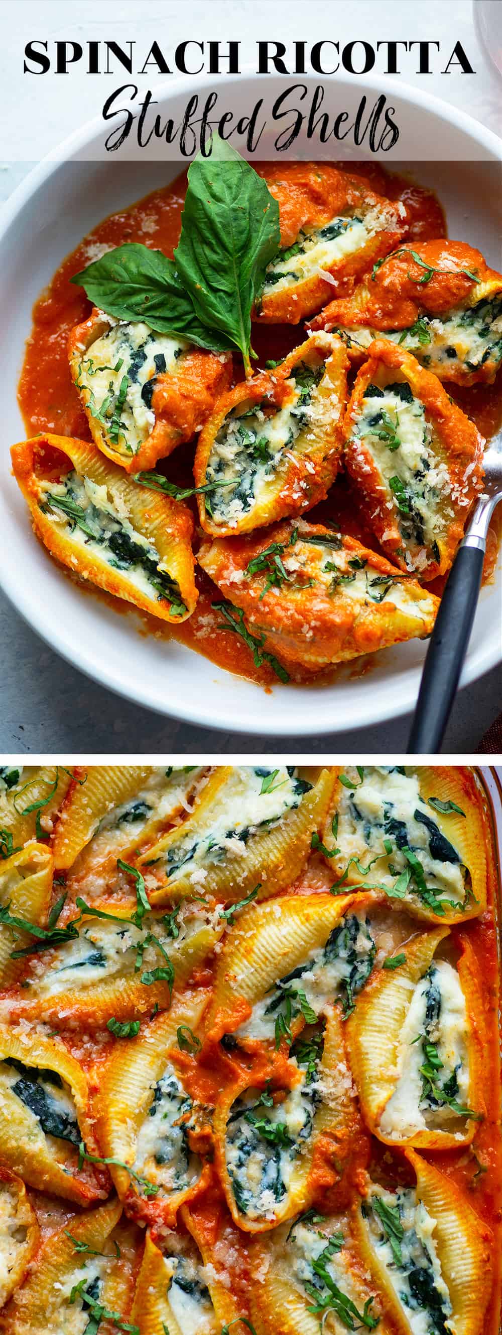 Spinach and Ricotta-Stuffed Shells with Tomato Basil Sauce