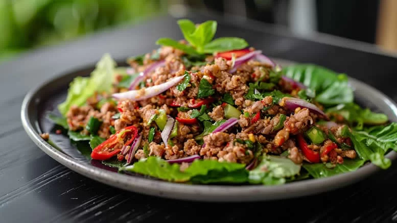 Grilled Laotian Minced Pork Salad with Toasted Rice Powder