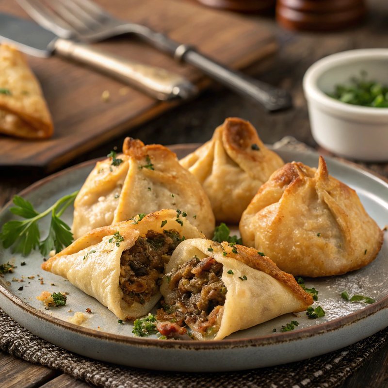 Pan-Fried Khuushuur Meat Pies with Ground Beef and Onion