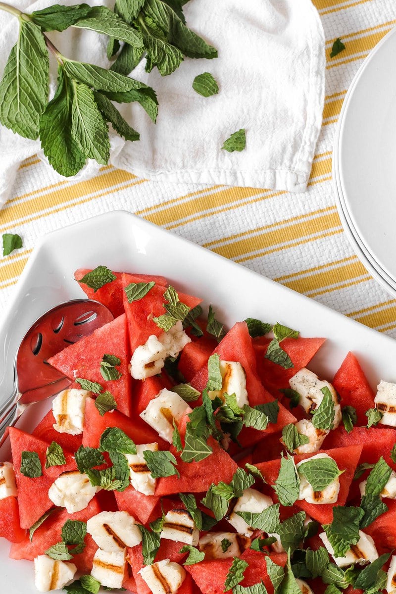 Grilled Halloumi and Watermelon Salad with Mint Vinaigrette