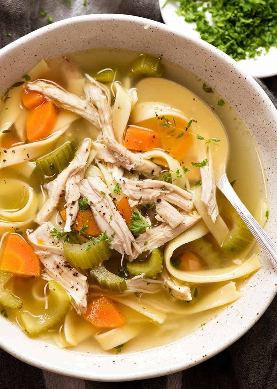 Stovetop Keto Chicken Bone Broth Soup with Zucchini Noodles