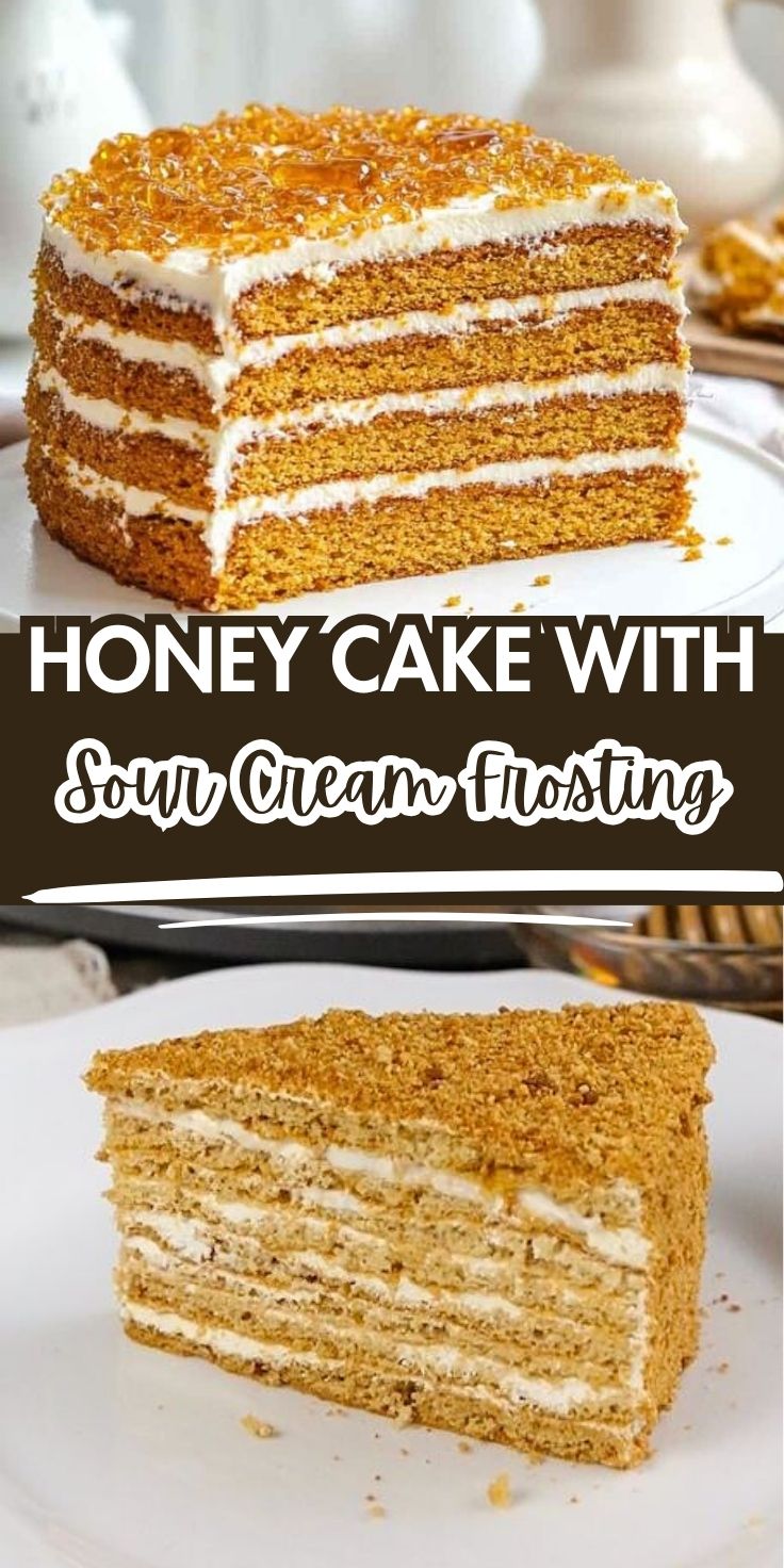 Layered Honey Cake with Walnuts and Sour Cream Frosting