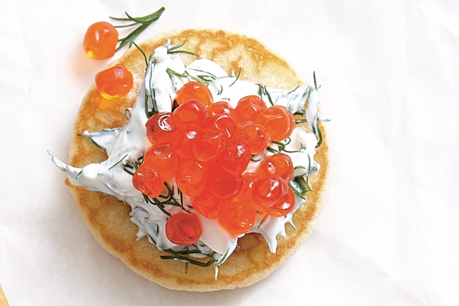 Honey-Glazed Blini with Sour Cream and Fresh Dill