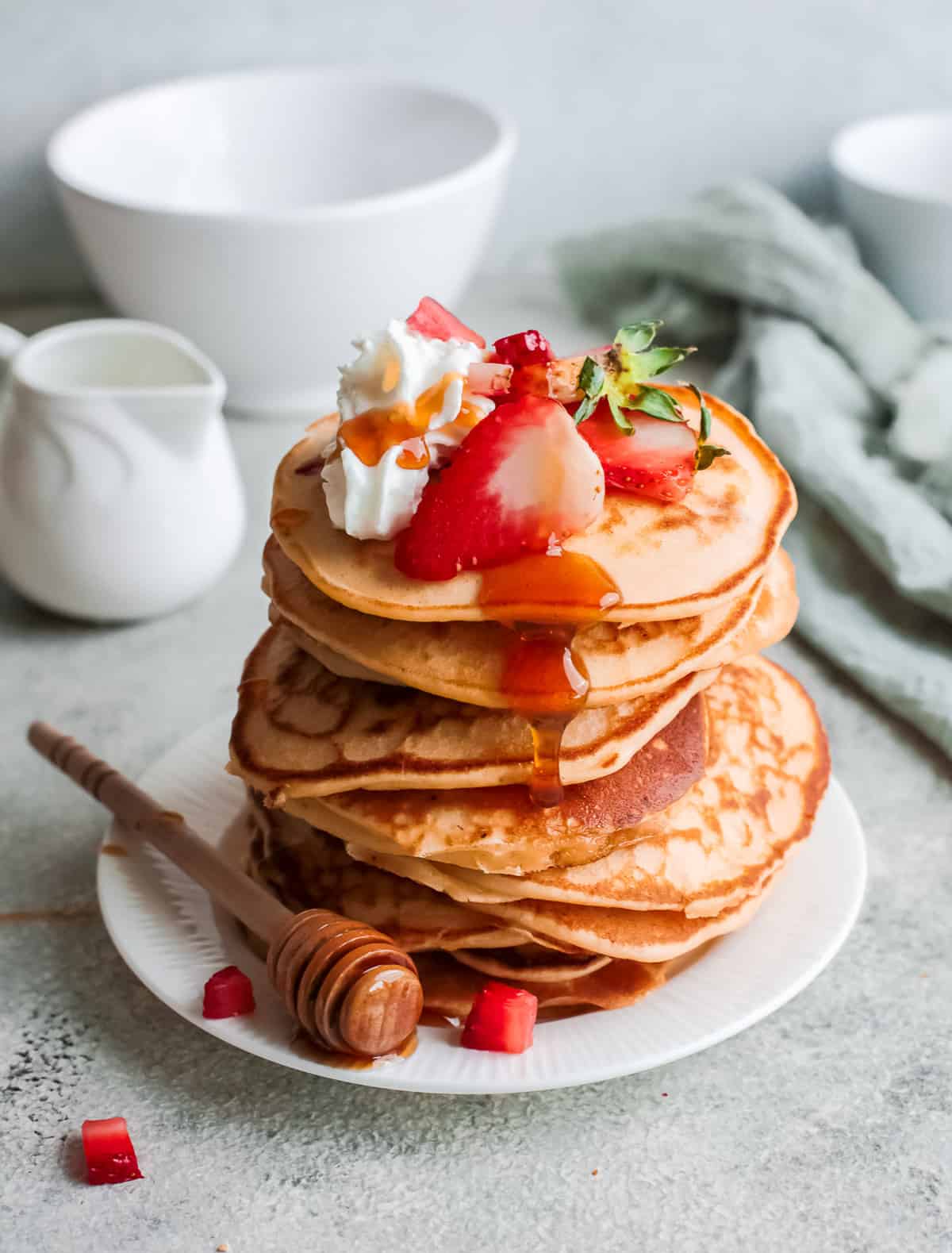 Strawberry-Ricotta Pancakes with Honey Drizzle