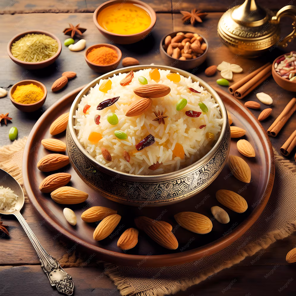 Saffron-Infused Kashmiri Pulao with Dry Fruits and Basmati Rice