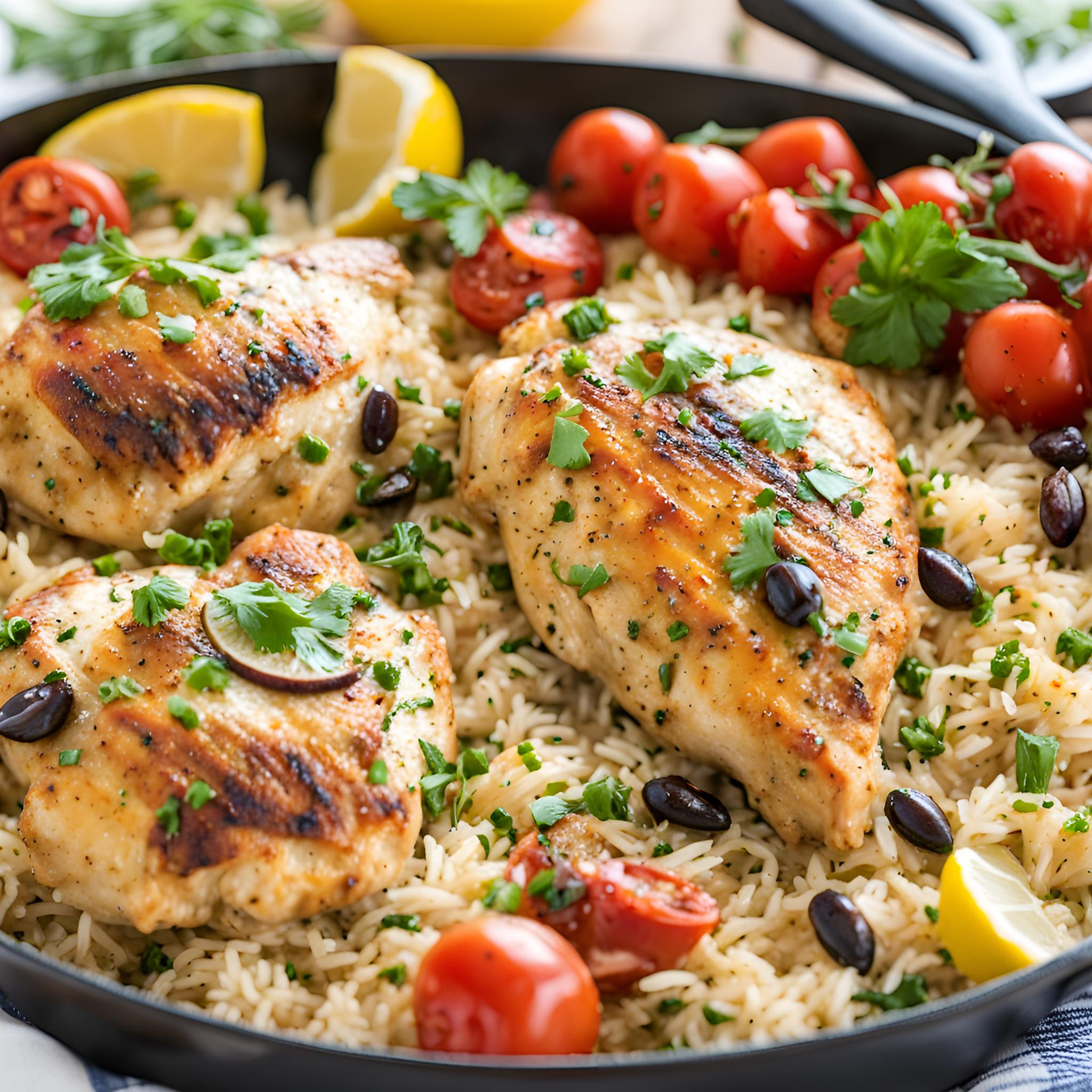 Mediterranean One-Pan Chicken and Shrimp Rice