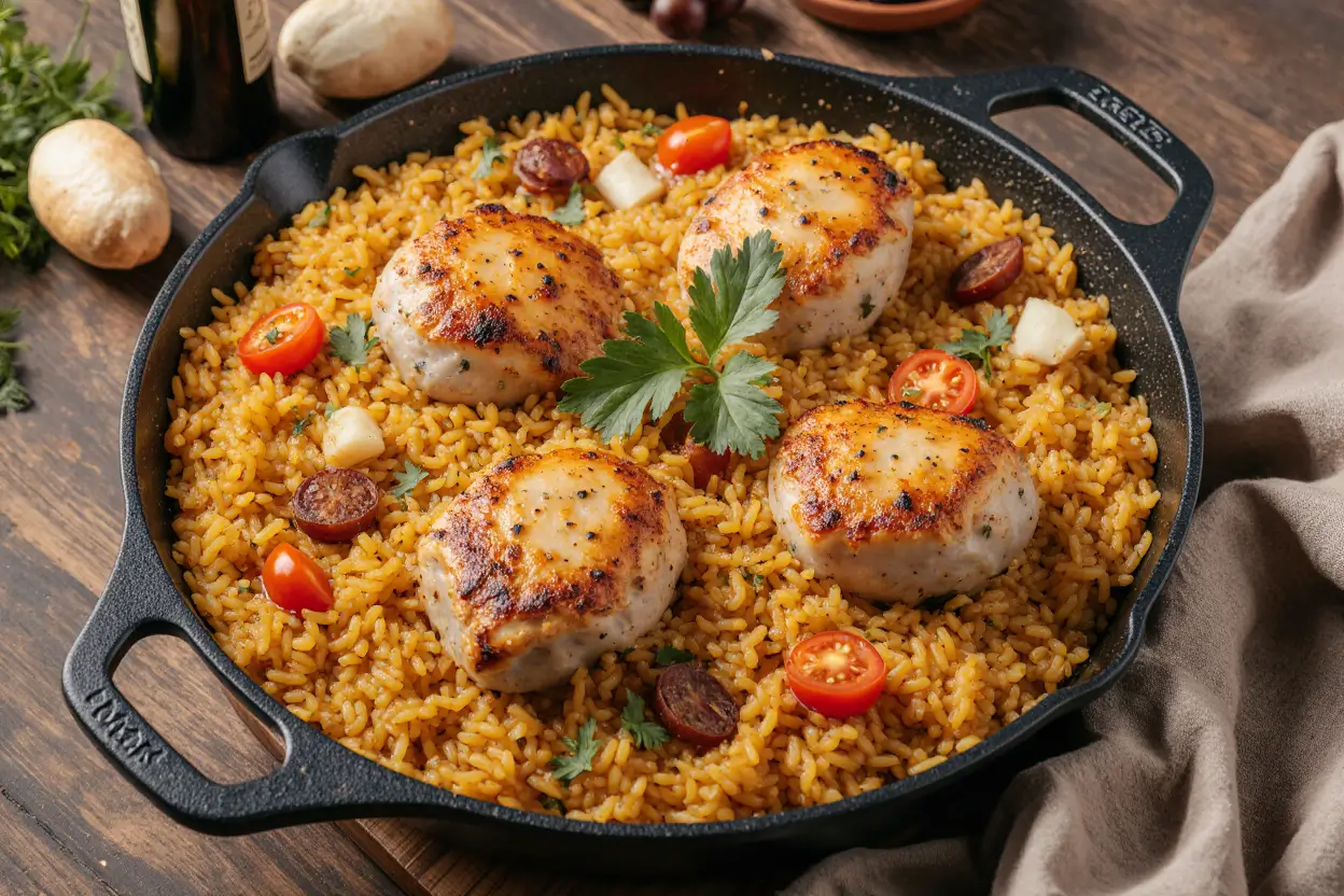 Chicken and Chorizo Paella with Roasted Peppers