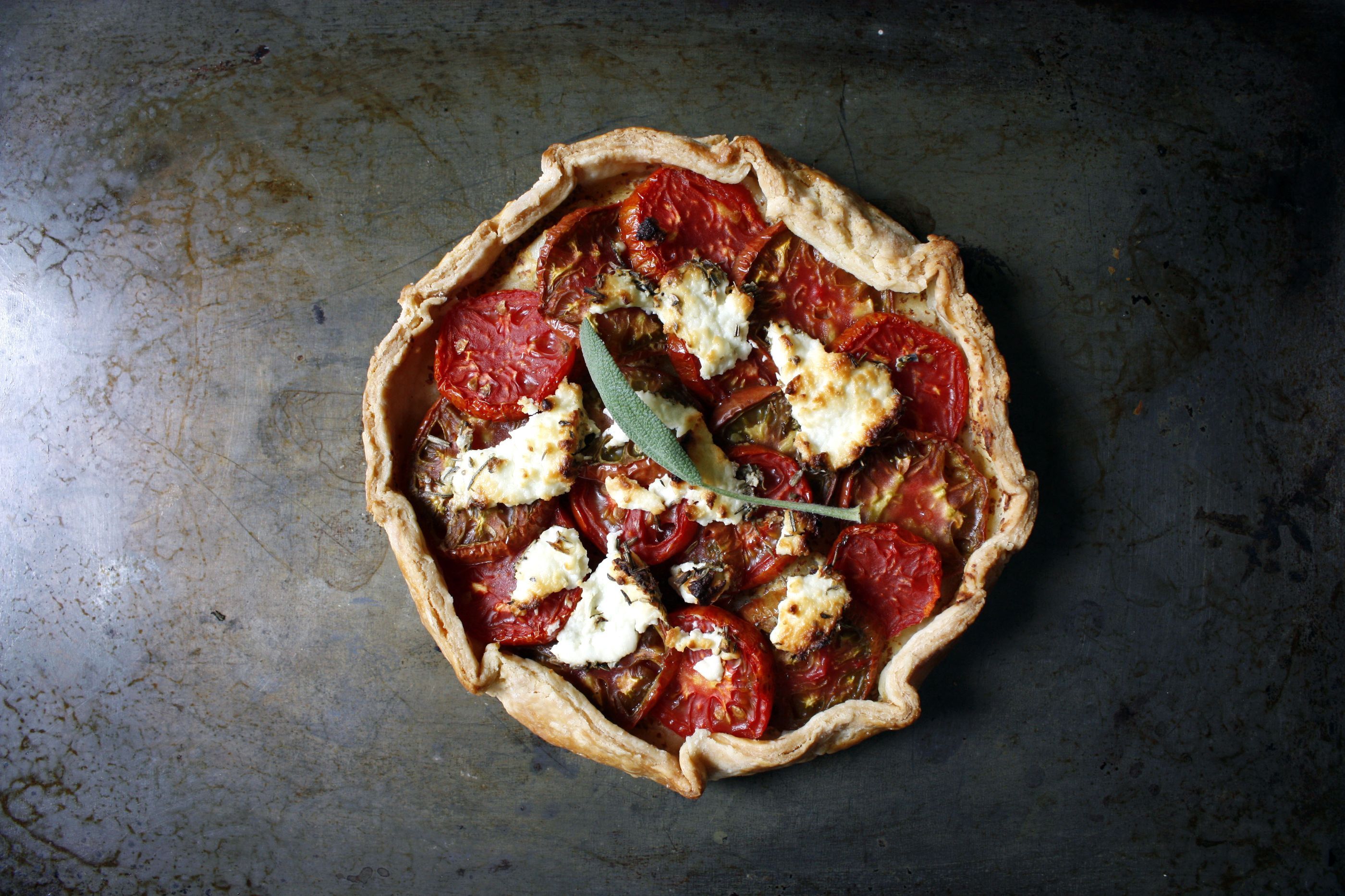 Smoked Goat Cheese & Heirloom Tomato Tart with Herbed Crust