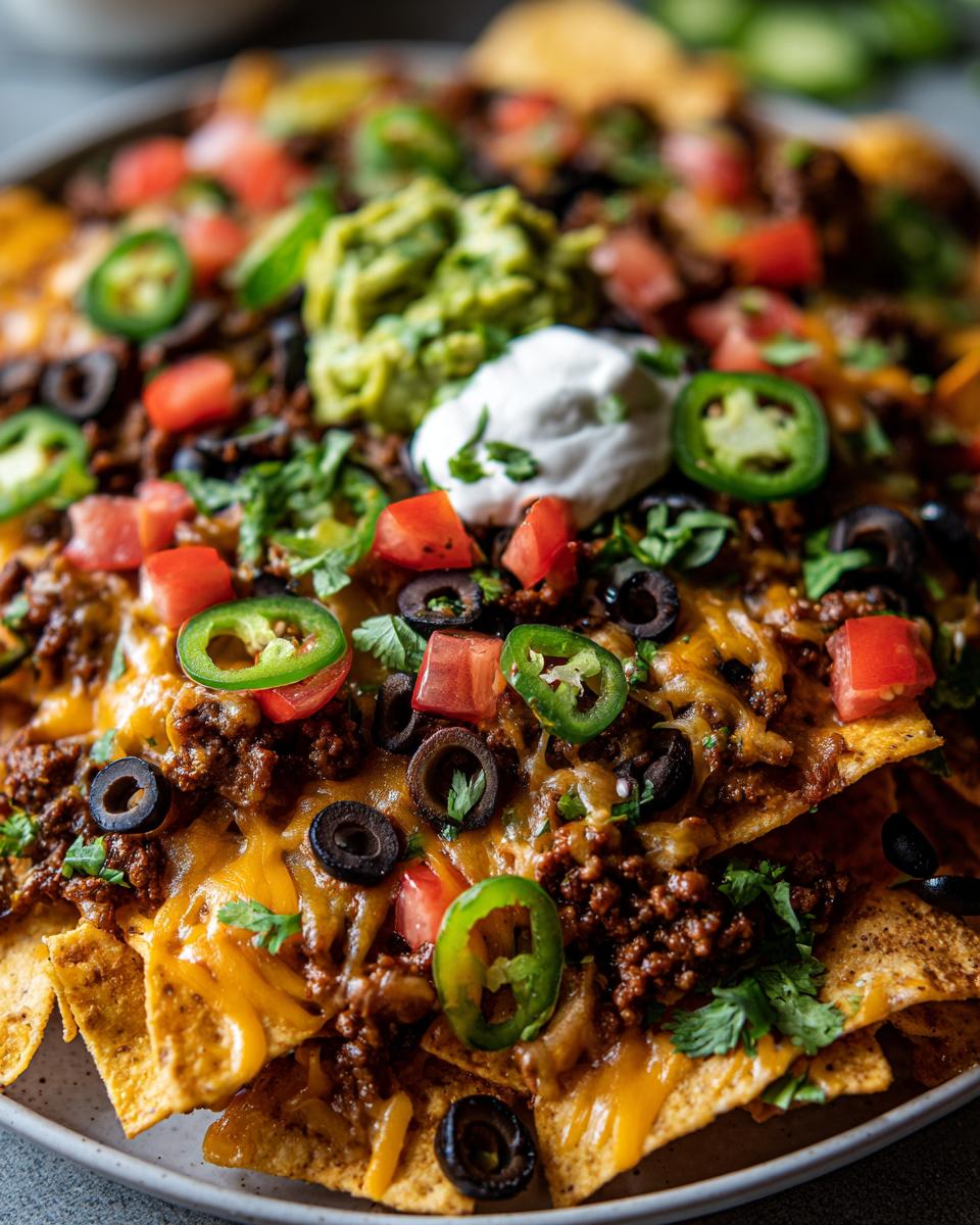 Loaded Nacho Platter with Three Cheese and Jalapeños