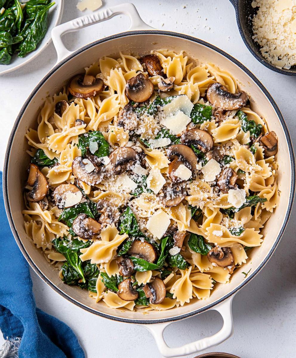 One-Pot Spinach and Mushroom Fettuccine