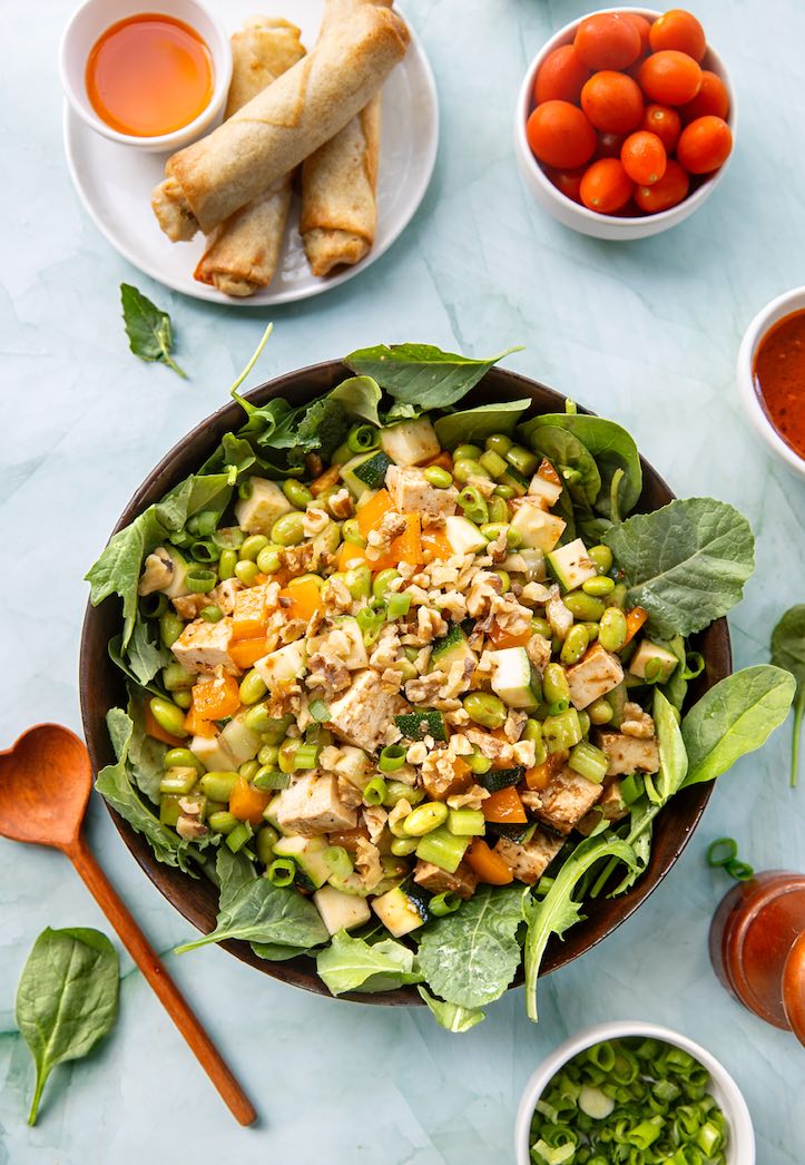 Grilled Tofu and Edamame Salad with Sesame-Ginger Vinaigrette
