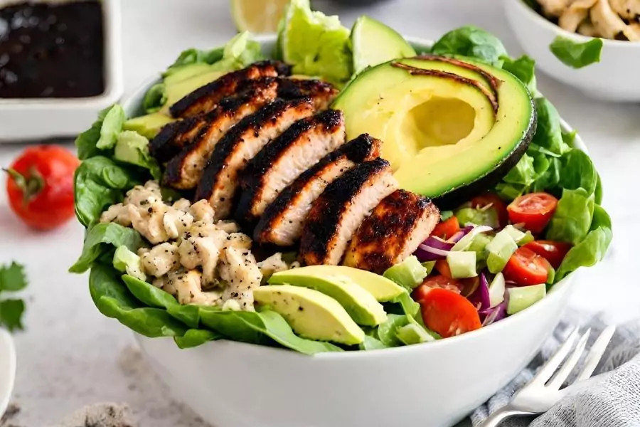 Blackened Chicken Salad Bowl with Avocado and Lime Dressing
