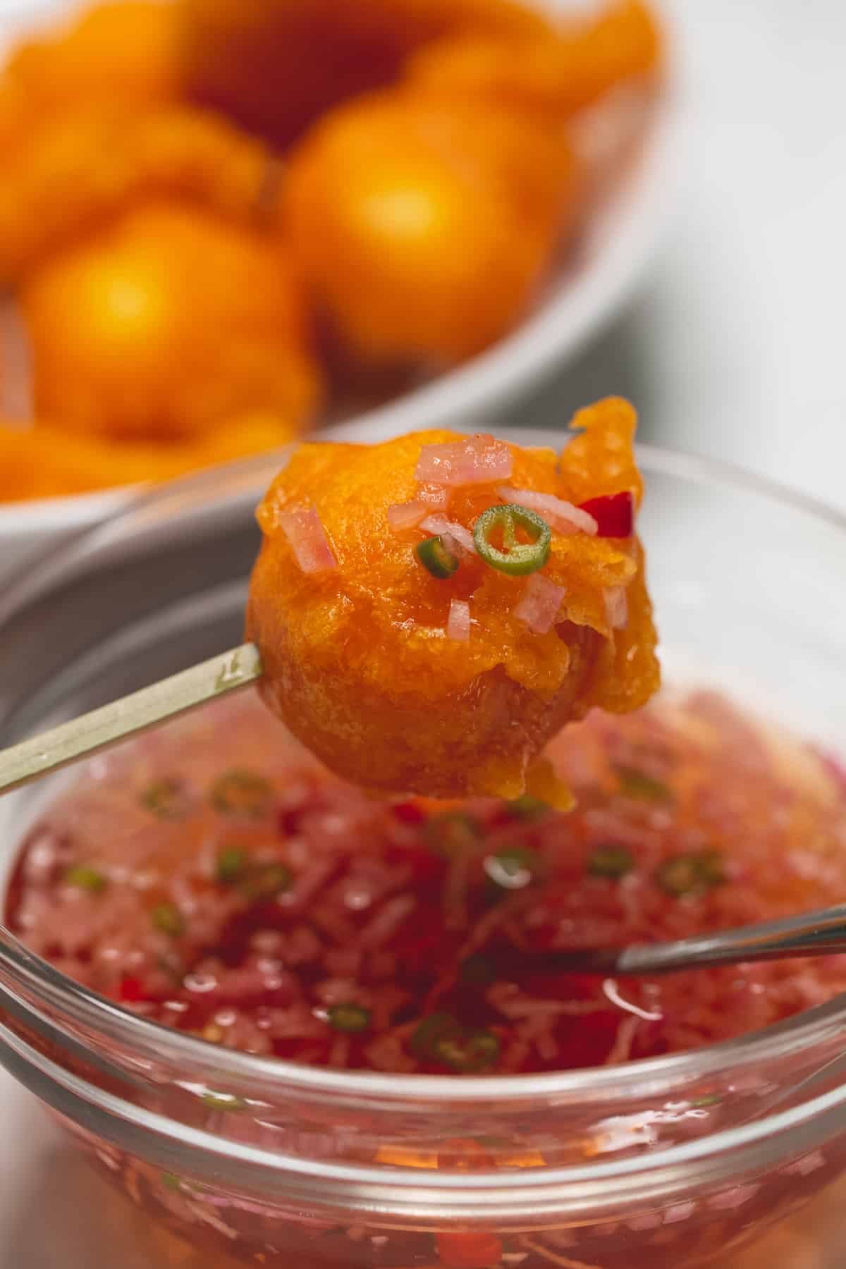 Deep-Fried Kwek-Kwek Quail Eggs with Spiced Vinegar Dip