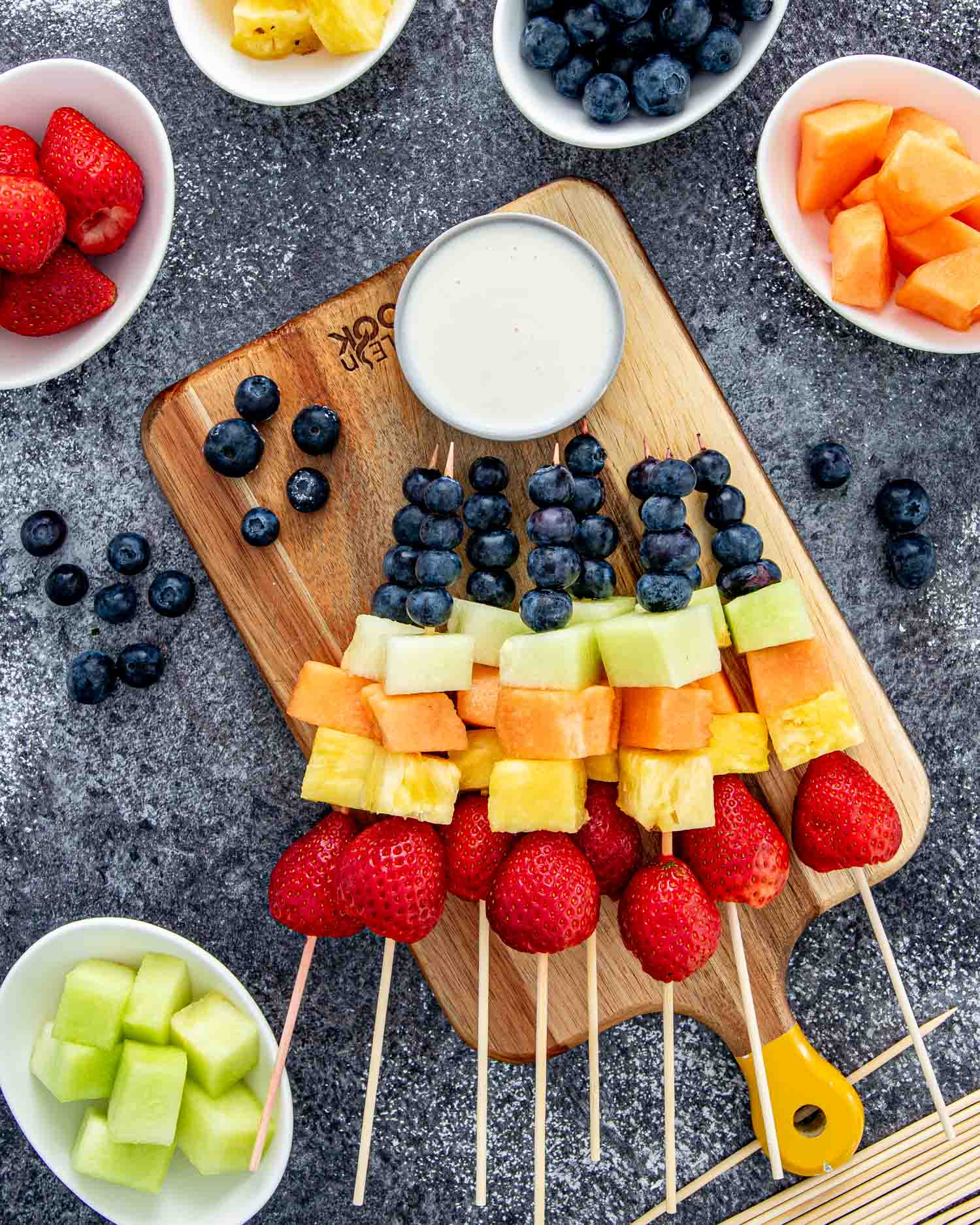 Rainbow Fruit Kabobs with Yogurt Dip
