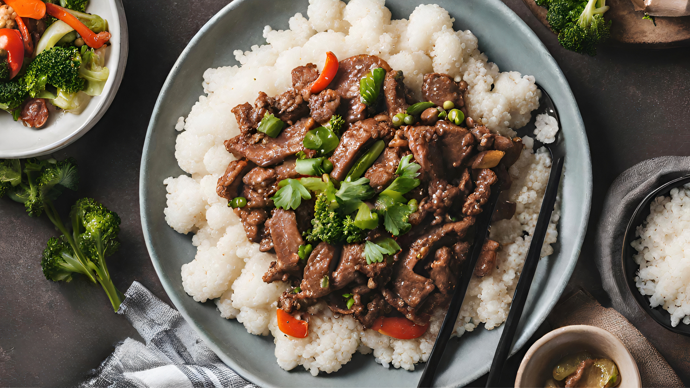 Cauliflower Rice Stir-Fry with Spicy Ground Beef