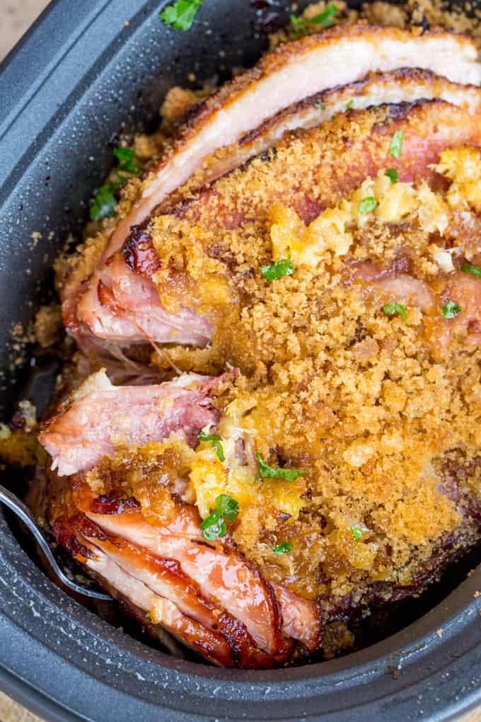 Slow Cooker Honey-Glazed Ham with Pineapple and Brown Sugar
