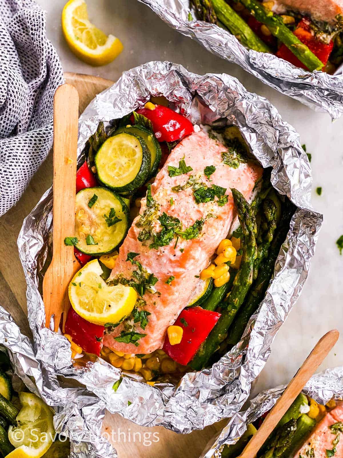 Campfire Foil Packet Lemon-Dill Salmon with Summer Vegetables