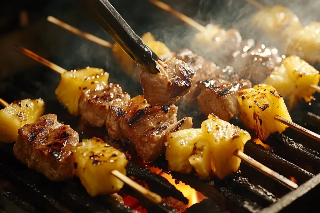 Grilled Pineapple and Rum-Glazed Pork Skewers