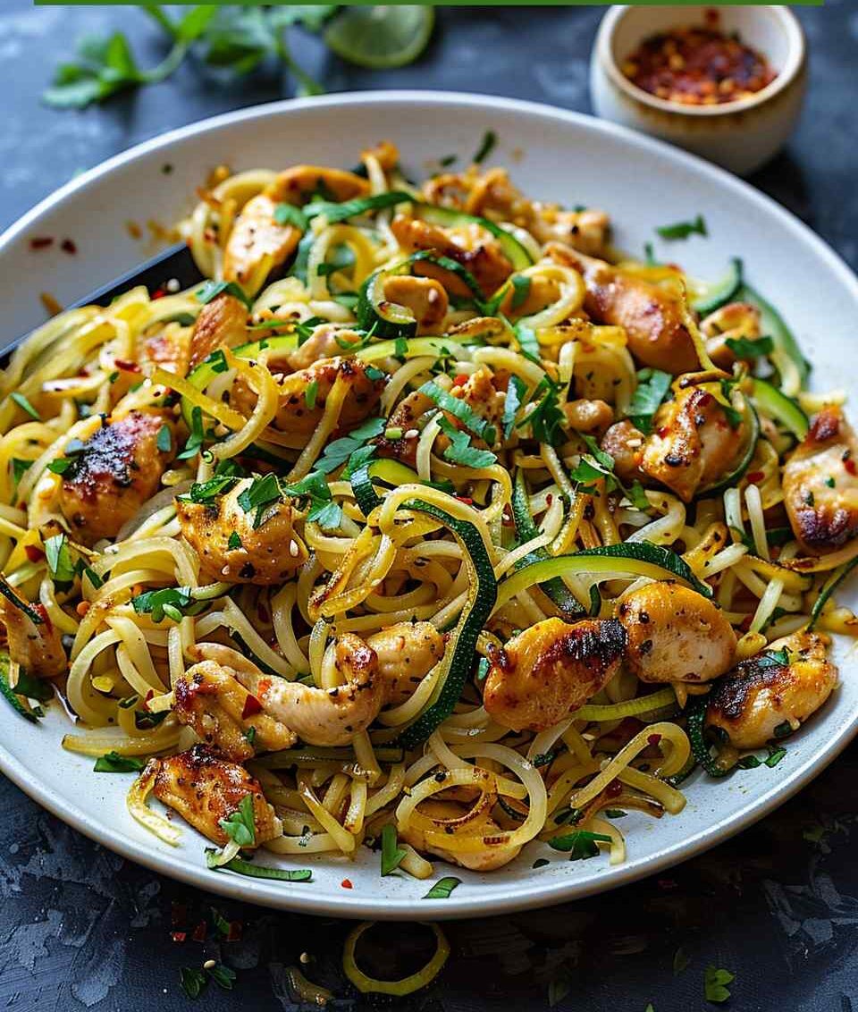 Zucchini Noodle Stir-Fry with Ginger Garlic Chicken