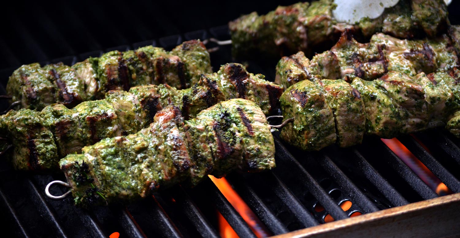 Grilled Brazilian-Style Beef Skewers with Chimichurri Sauce
