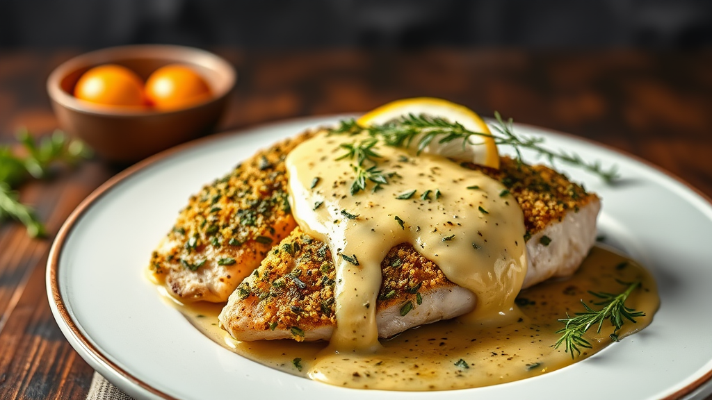 Vintage-Style Herb-Crusted Chicken with Lemon-Garlic Sauce