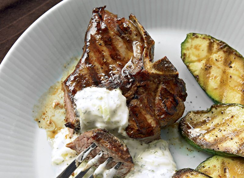 Grilled Mediterranean-Spiced Lamb Chops with Tzatziki